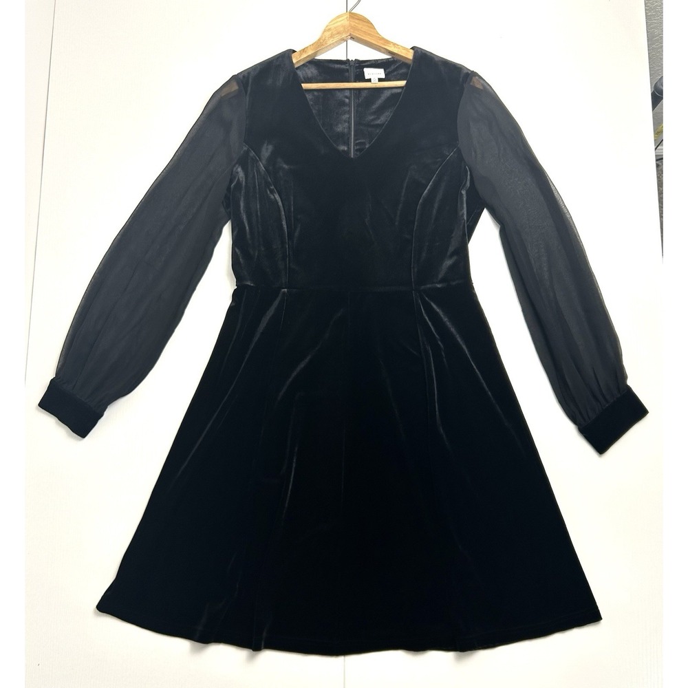 Pleione Black Velvet V Neck Mini Dress Sheer Sleeves Party Whimsigoth Romantic